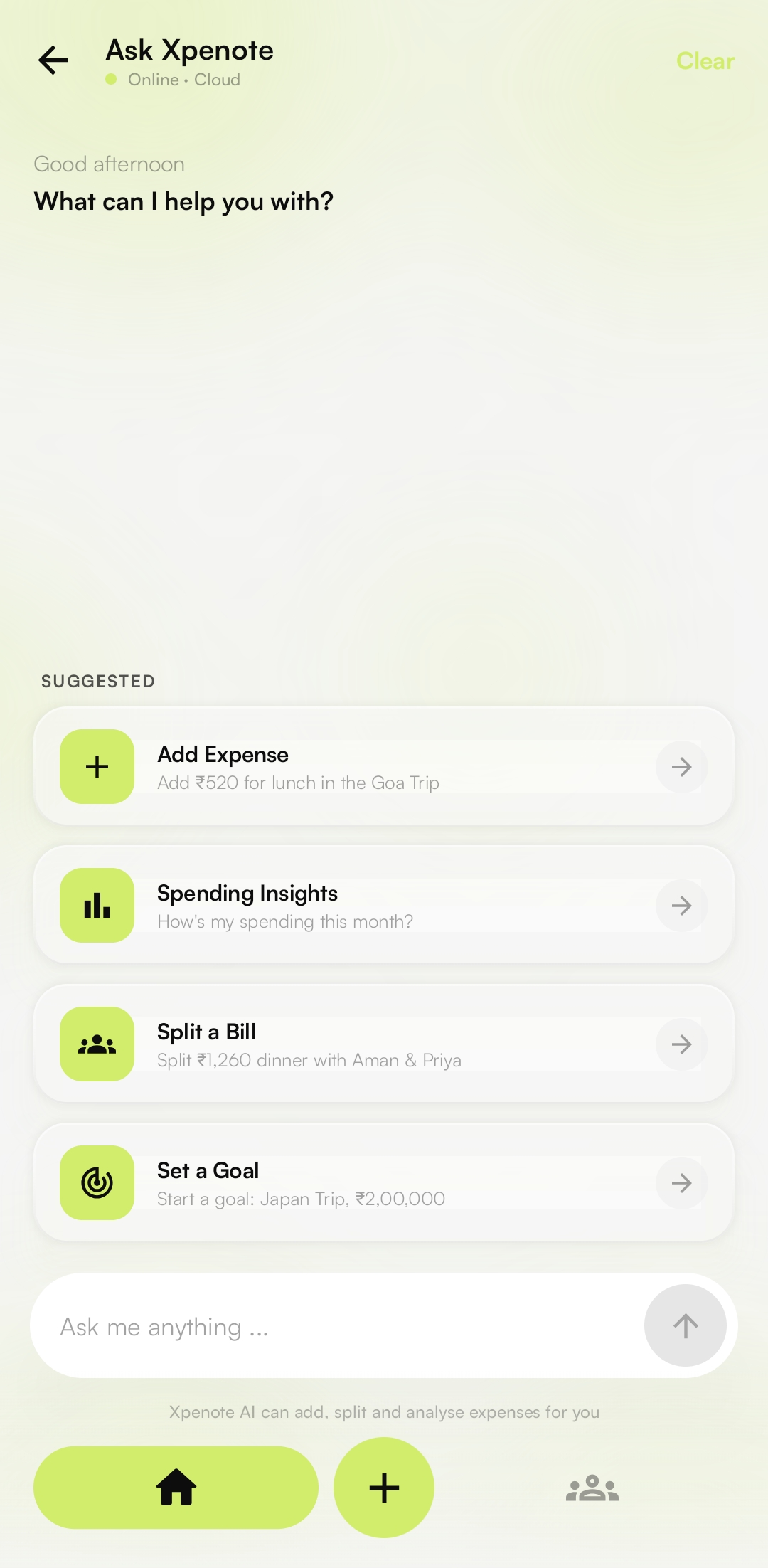 Ask Xpenote chat in light mode